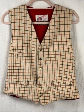 Foxley by Derby 🐎 house Saddlery UK 🇬🇧 made vintage Plaid Wool Vest Fox Hunting